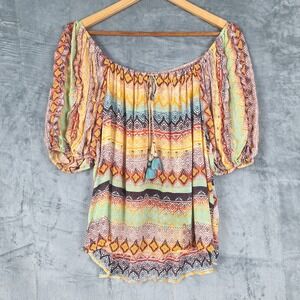 Womens Top Large Boho Chic Retro Hippie Peasant Milkmaid Gauze Festival Casual